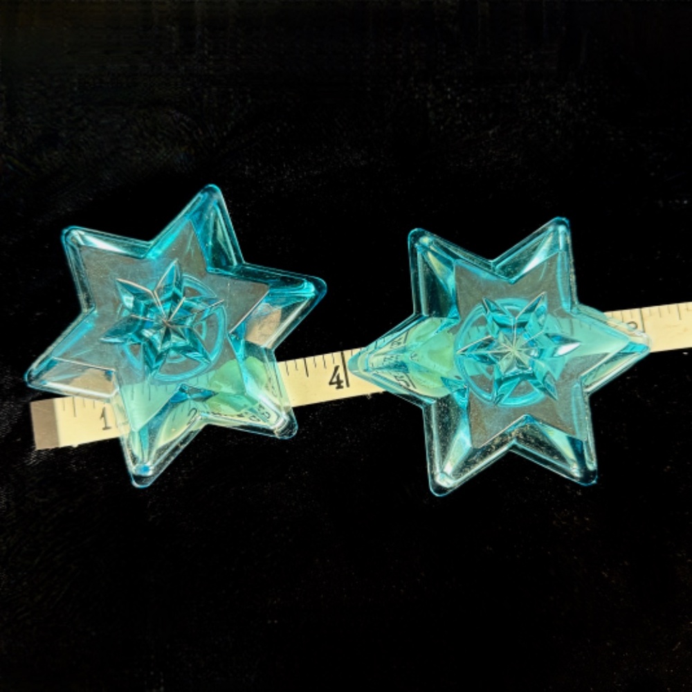 2 Blue Star of David Candleholders Vintage MCM Bohemian Glass Original Box - Picture 5 of 10